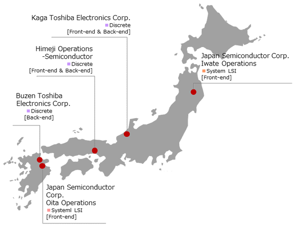 [Image]: Domestic Semiconductor Manufacturing Bases of the Toshiba Group